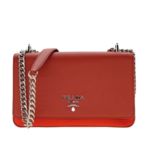 Prada Chain Crossbody Shoulder Bag Red Saffiano Nylon New - Picture 1 of 7